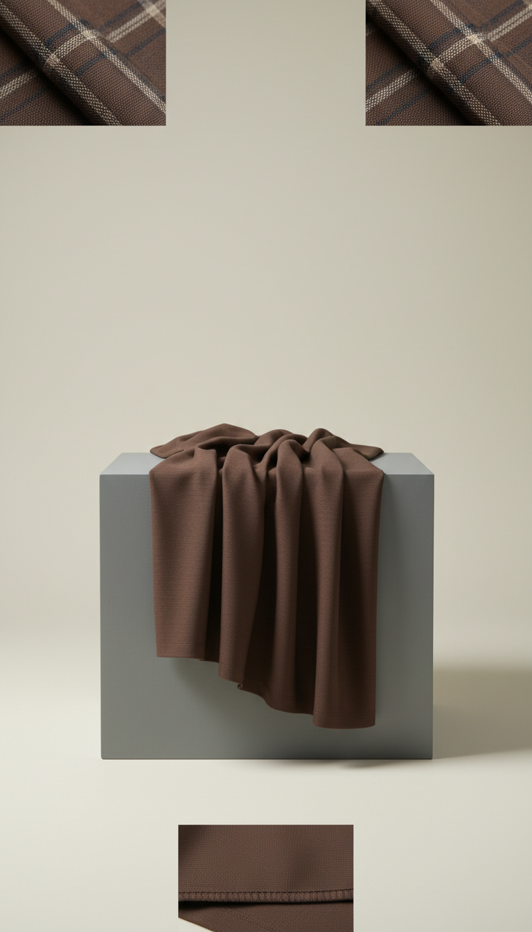 Demo walnut brown European wool twill, folded to show weave and texture
